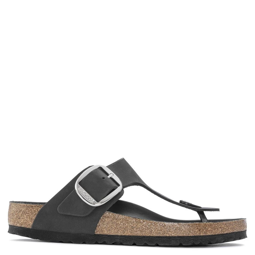 Birkenstock Women's Gizeh Big Buckle Oiled Leather In Black 1 Birkenstock Women's Gizeh Big Buckle Oiled Leather In Black